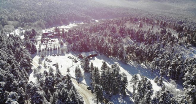 Bolu'nun karla kaplı ormanları havadan görüntülendi