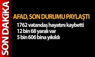 AFAD: Can kaybı sayısı bin 762'ye yükseldi