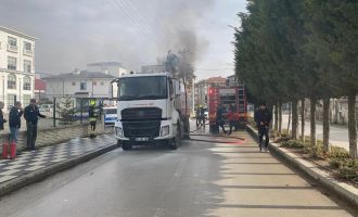 Bolu’da yol süpürme aracında yangın çıktı