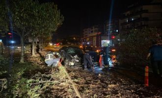 Çarptığı ağaç gövdesinden kırılarak yola devrildi: 1 yaralı