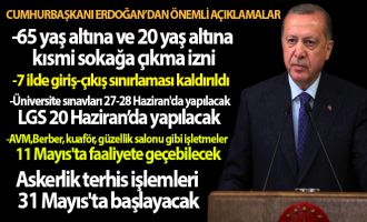 Cumhurbaşkanı Erdoğan: '65 yaş üstüne ve 20 yaş altına kısmi sokağa çıkma izni'