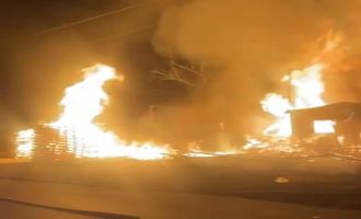 Palet fabrikasında çıkan yangının alevleri geceyi aydınlattı