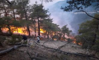 Yıldırım düşmesi sonucu çıkan orman yangınına havadan ve karadan müdahale sürüyor