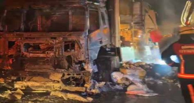 TEM'de tekstil yüklü tır alev alev yandı…..