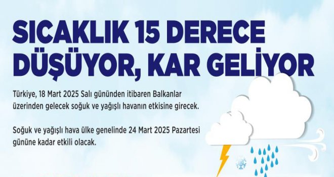 Yurt genelinde sıcaklıklar 15 derece düşüyor